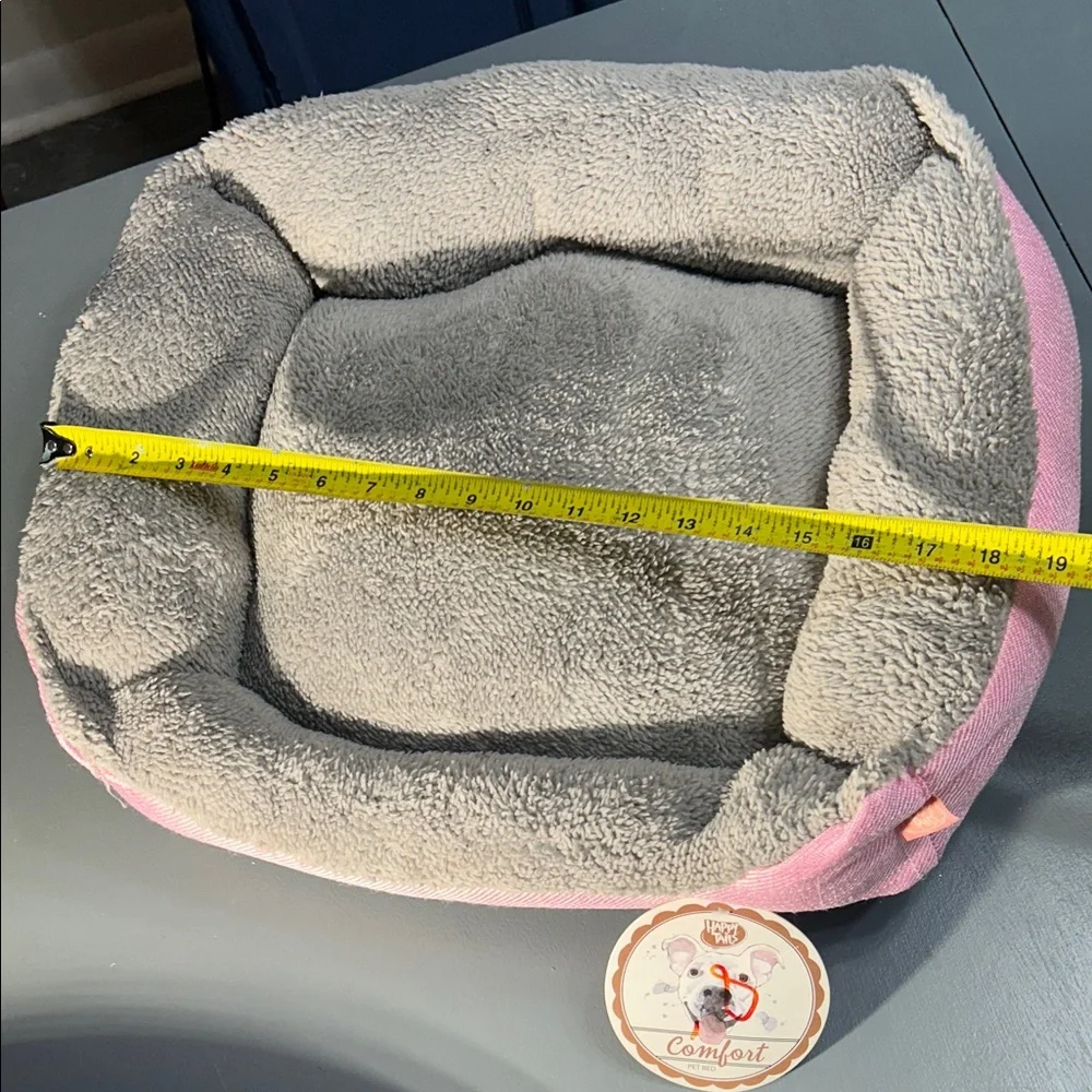 happy tails Cozy Gray and Pink Pet Bed